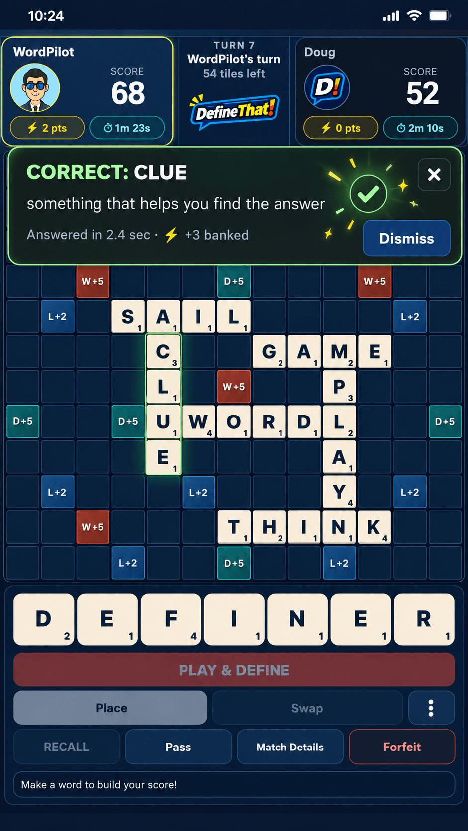 Correct definition success overlay for CLUE in Define That!